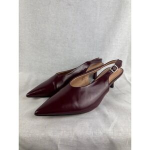 A New Day Burgundy Pointed Toe Slingback Kitten Heels Pumps Womens 8 Burgundy